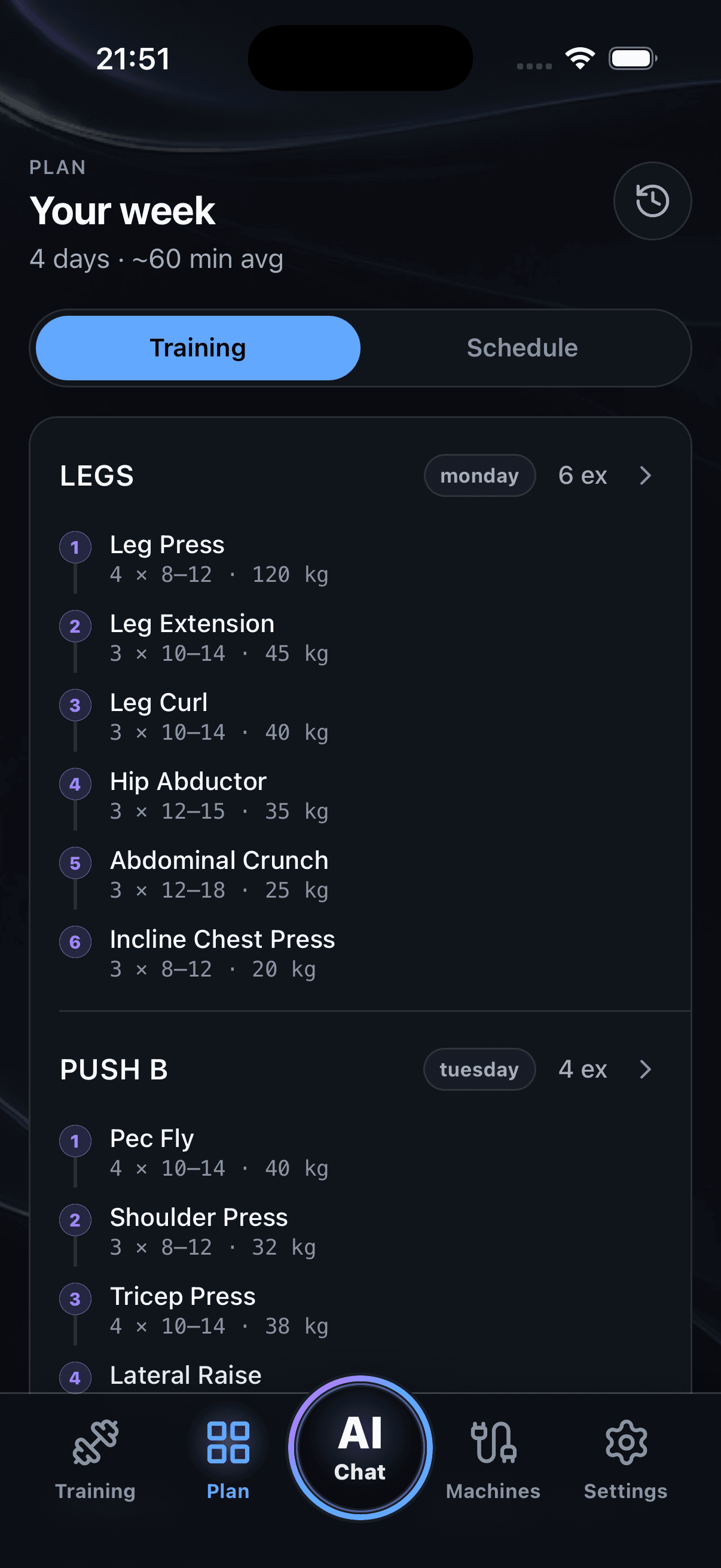 Exercise detail with completed sets